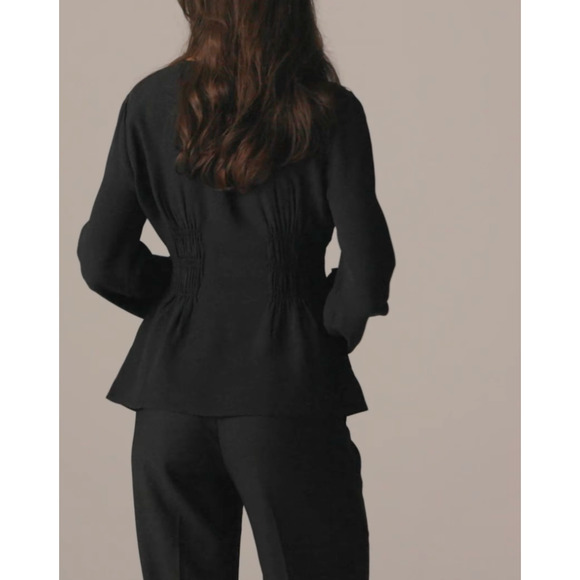 J.Crew Shirred Waist Top Viscose Crepe Black Long Sleeve Minimalist US 10 NWT - Picture 3 of 11